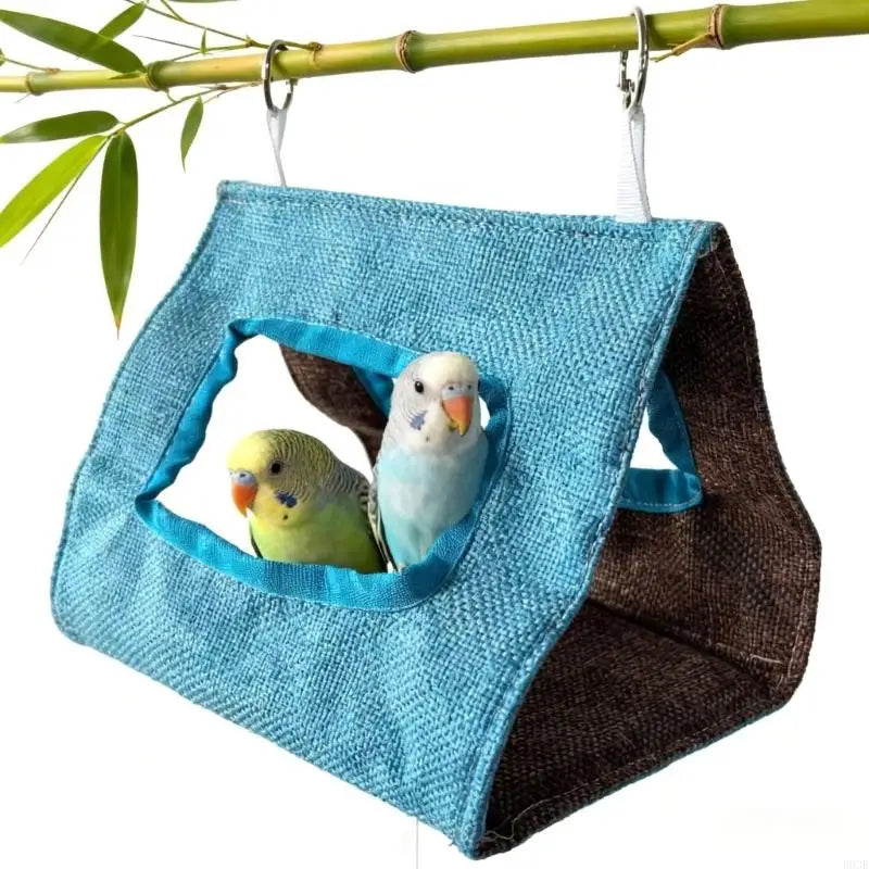 tente oiseaux verte bleue rose simple moderne coton jute annneau métalliqueextérieur intérieur