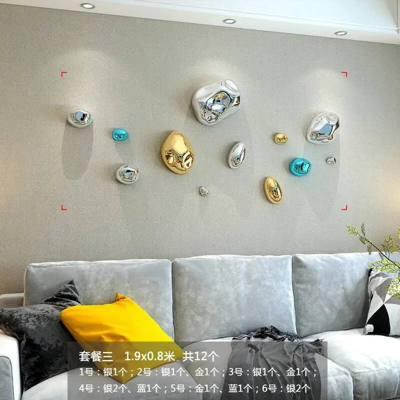 décoration murale moderne boules argent dorées fixations set intérieur