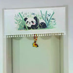 rideau porte motif animalier panda ours enfantin franges pois rayures décoratif blanc vert