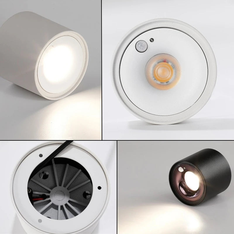 Spot lumineux moderne LED 12W blanc noir anti éblouissement détecteur mouvement 3000K 4000K 6000K