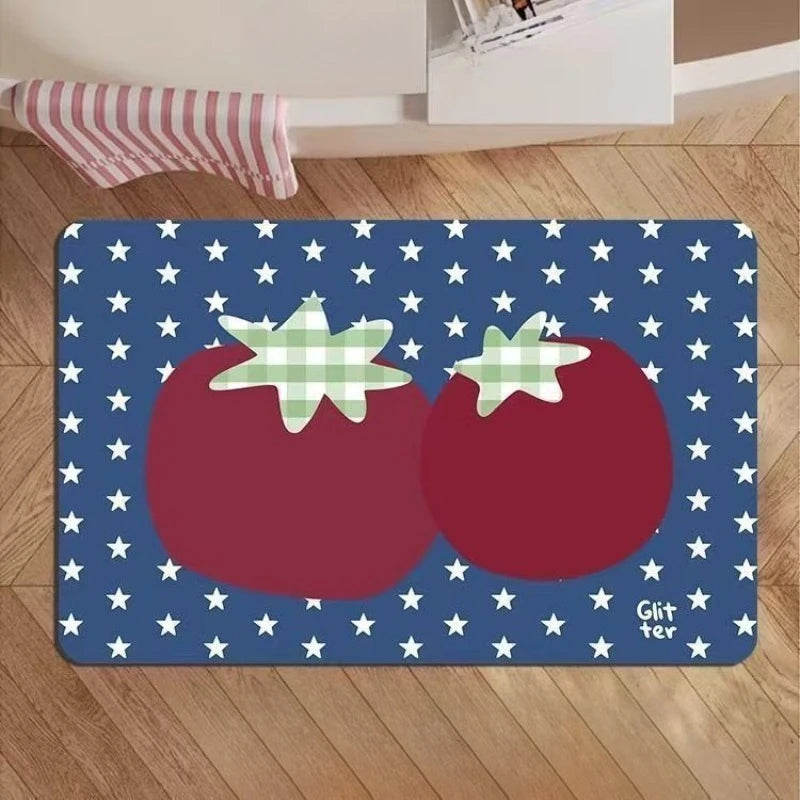 tapis moderne absorbant antibactérien sol salle bain beige rouge vert bleu points étoiles carreaux