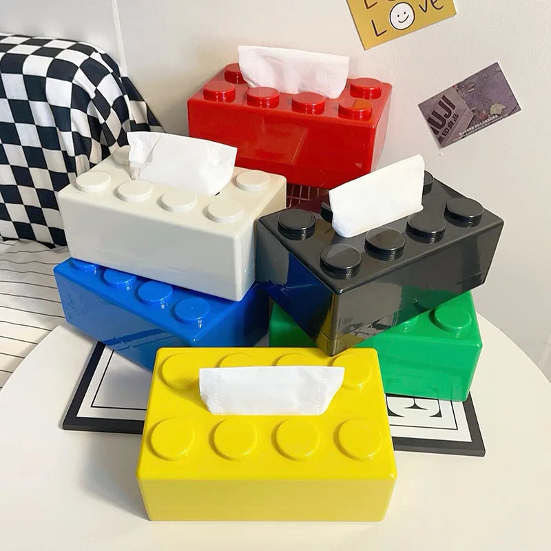 boîte mouchoirs bloc construction couleur blanche bleue rouge verte jaune moderne plastique amovible