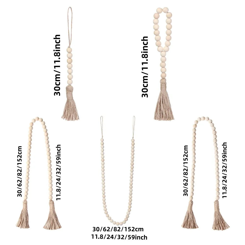 bois boho chic tassel coton beige clair décoration murale moderne ornement rondes lisses