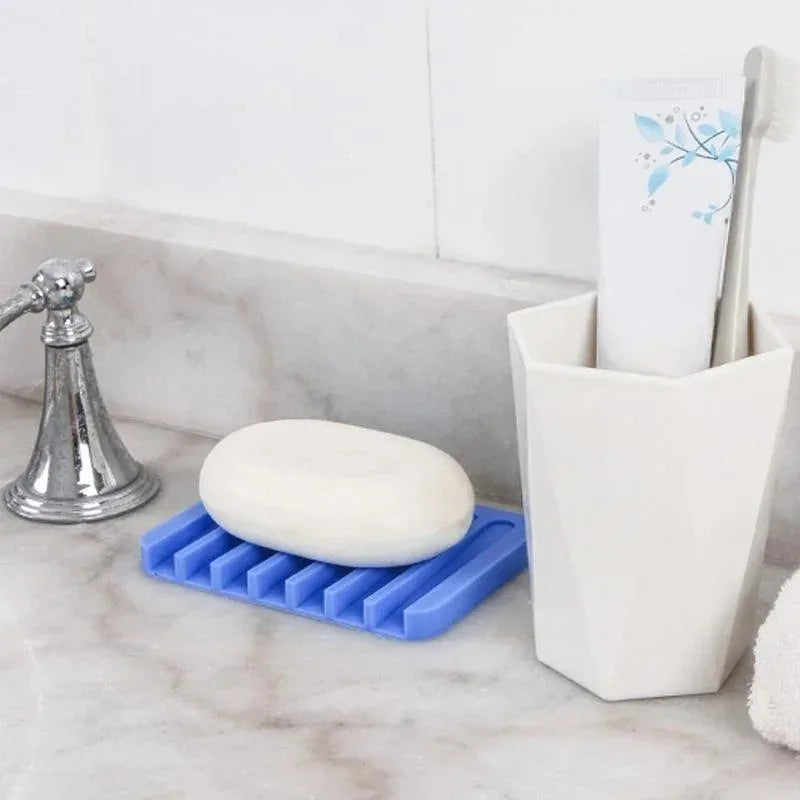 support savon silicone gris moderne égouttoir salle bains drainant auto égouttement horizontal ridé