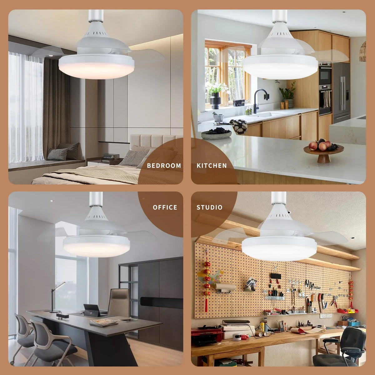 lampe ventilateur combinée moderne blanc éclairage quotidien télécommande surface cuisine chambre salle manger entrée