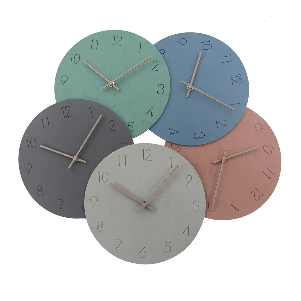 horloge murale moderne vert menthe bleu gris rouille minimaliste aiguille quartz 29cm bois texturé