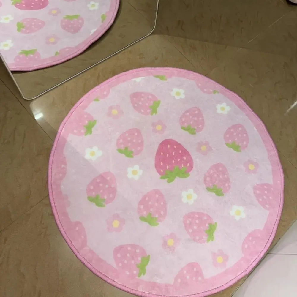 tapis fraises roses blanches décoratif moderne antidérapant lavable enfants chambre salon