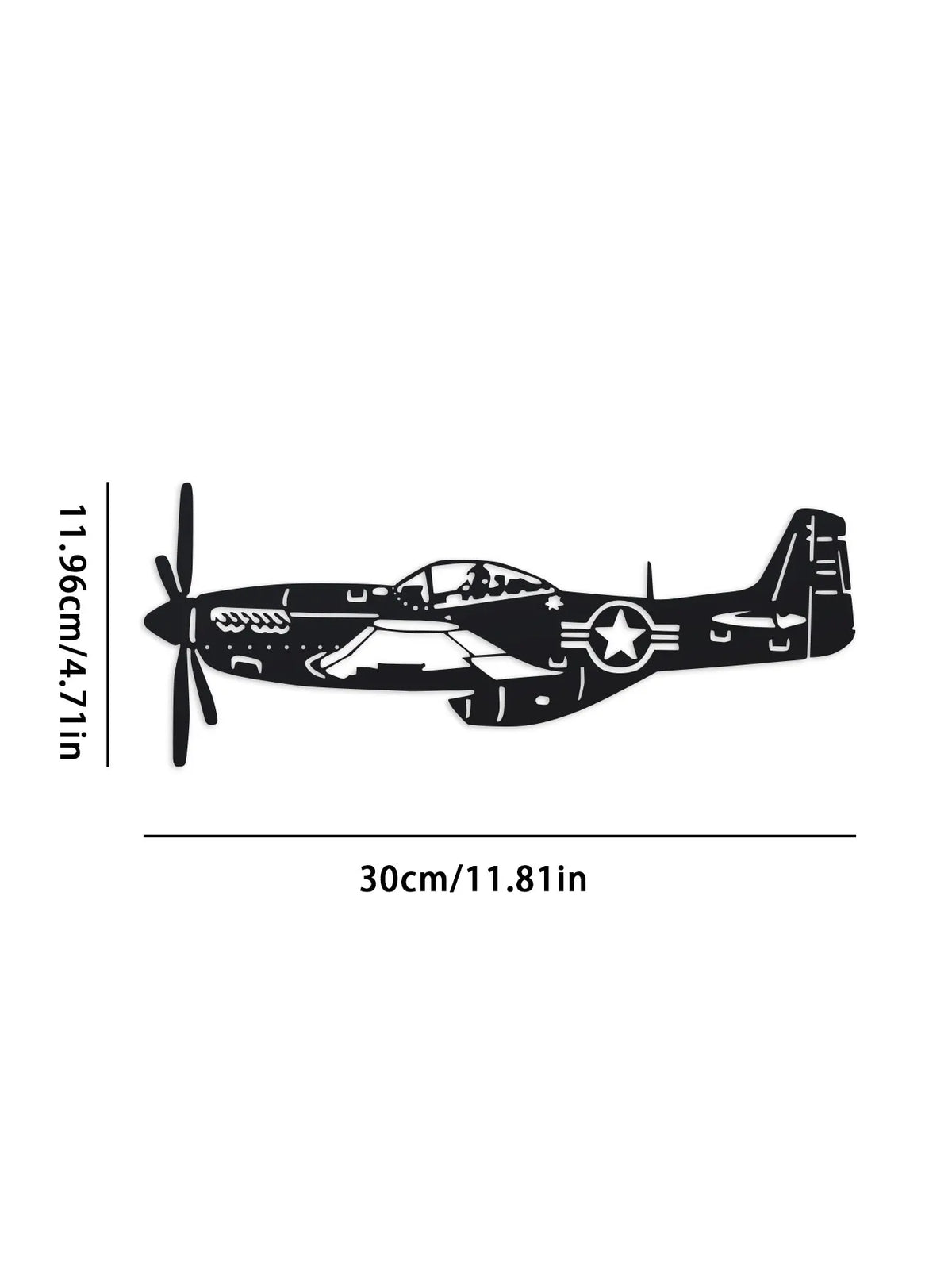 avion mural vintage noir détaillé militaire décoration intérieure métal étoile blanche bandes sans fixation