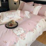 ensemble literie rose clair broderies florales 100 coton satiné élégant full queen king