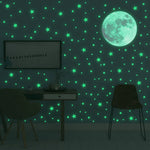 stickers muraux lumineux étoiles lune vert fluo moderne adhésifs chambre enfants 10 feuilles lune