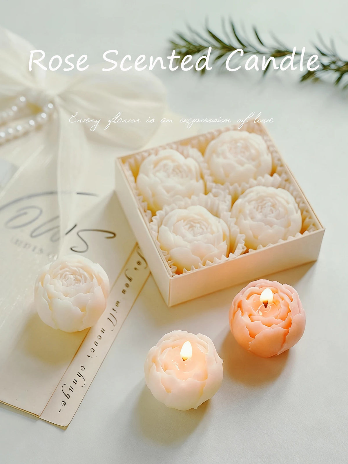 bougies parfumées rose fleur aromathérapie élégantes mariage cadeau femme anniversaire saint valentin