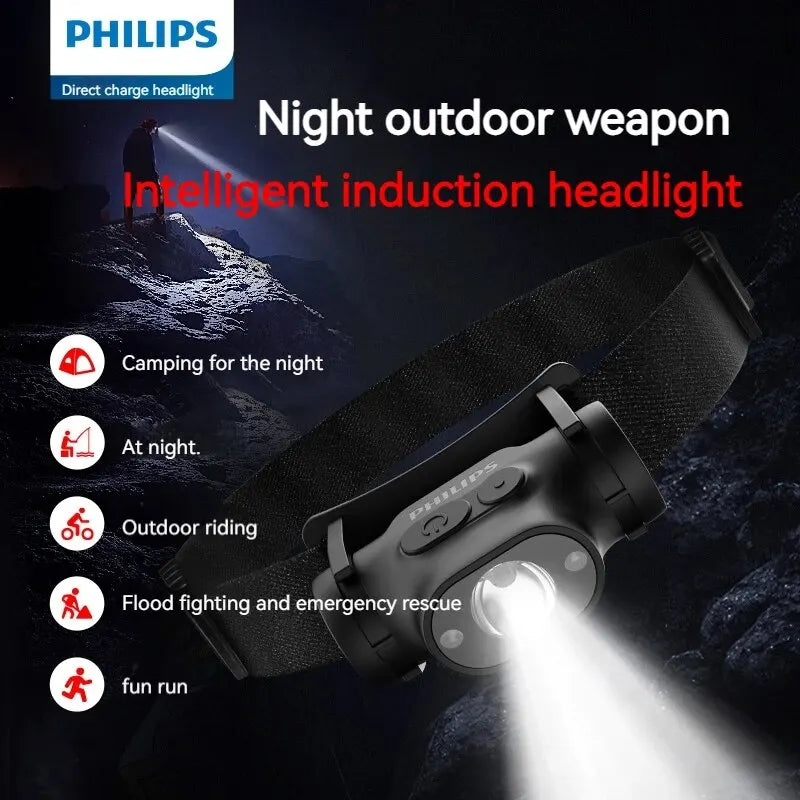 lampe frontale led rechargeable camping pêche self défense ceinture ajustable noire moderne