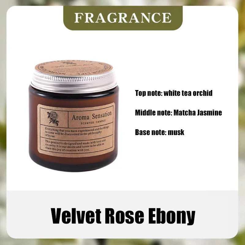 bougie parfumée soja sans fumée aromathérapie forme coupe marron clair étiquette blanche minimaliste hand