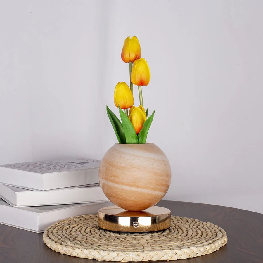 lampe table moderne rechargeable tulipes multicolores marbrées base métallique bleu rose orange violet rechargeable