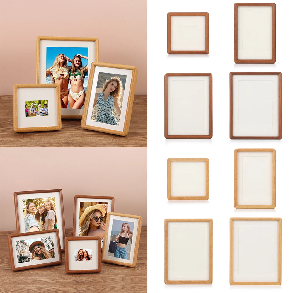 cadres photo bois rustique marron tailles diverses fond blanc opaques