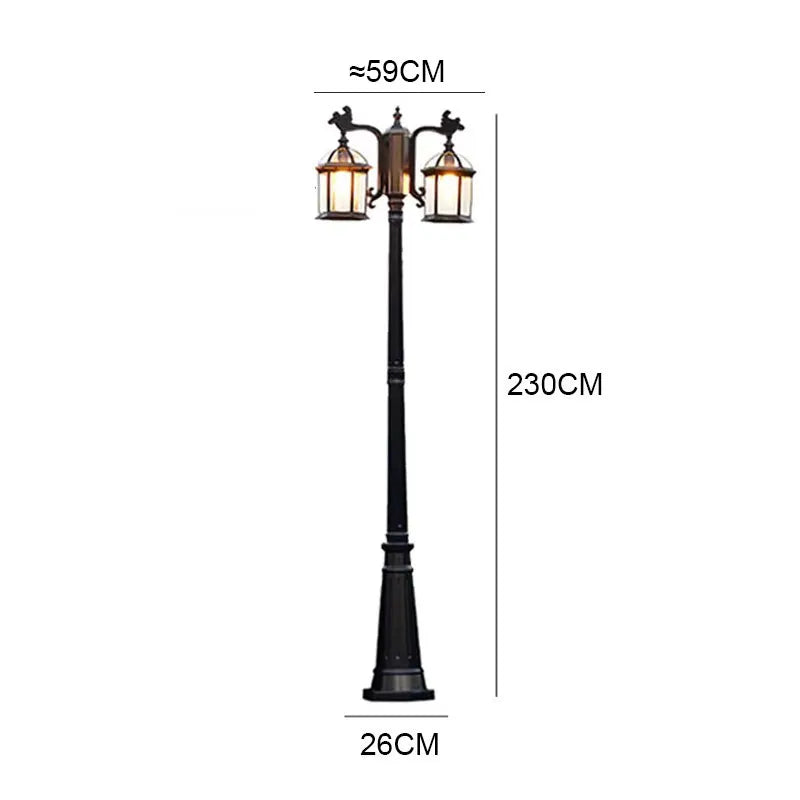 lampadaire vintage deux lanternes noir doré détails métalliques extérieur ip65 led