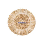assiettes paille naturel beige vert clair tissage traditionnel franges blanches rustique boho chic