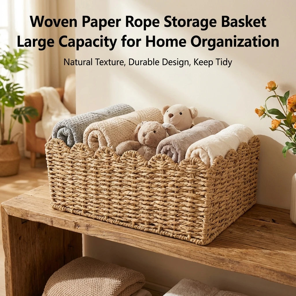 panier rangement tressé osier naturel rustique bohème salon chambre organisation rangement serviettes peluches