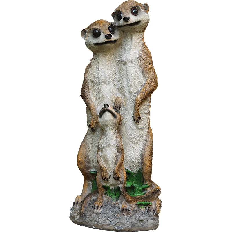 statue mangoustes résine jardin animalier décoratif extérieur étagère beige marron clair verte texture fourrure