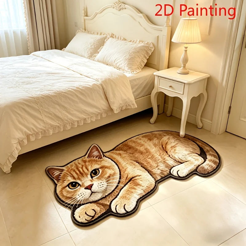 tapis antidérapant polyester chat allongé 2d painting gris orange intérieur extérieur salon chambre