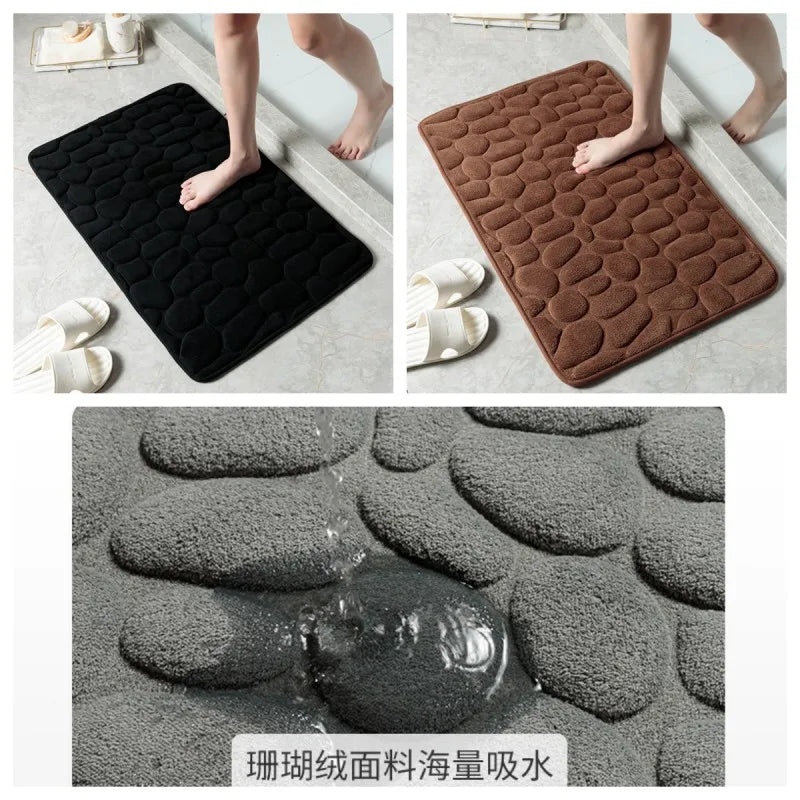 tapis bain texturé galets couleur noir marron beige gris moderne duveteux absorbant rapide