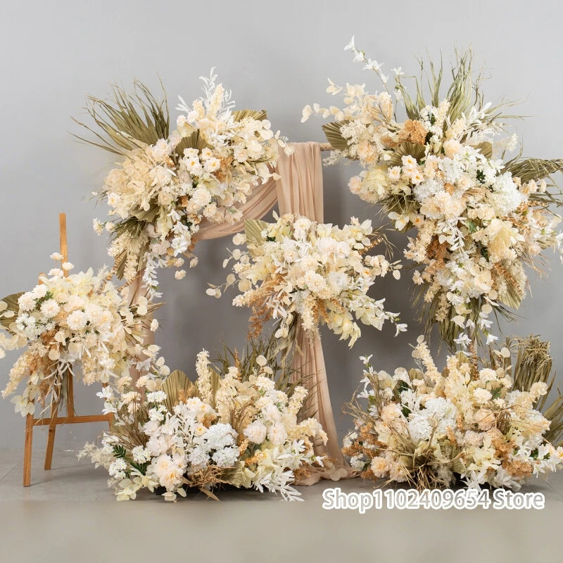 arche decorative boho chic fleurs artificielles blanc beige doré vert