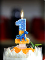 bougies anniversaire chiffres bleu jaune blanc paillettes dinosaure décoratives thème