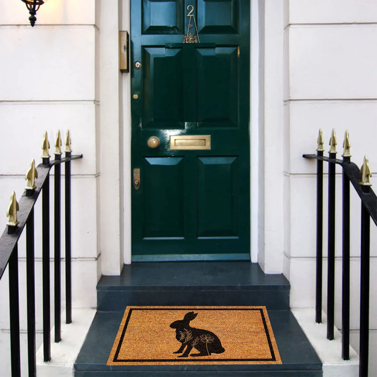 tapis d'entrée marron lapin fleurs antidérapant résistant extérieur intérieur classique imperméable