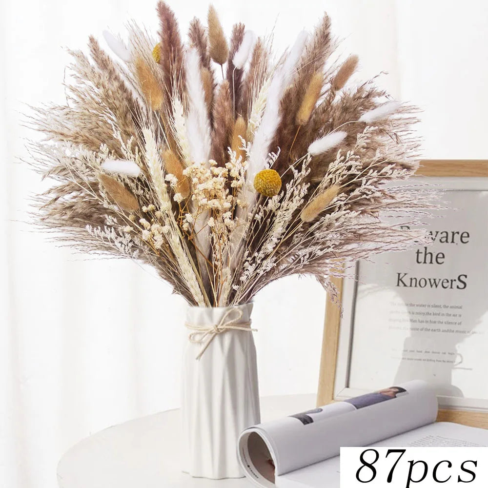 bouquet fleurs séchées naturelles vase boho décoration intérieure anniversaire noël valentin rouille blanc