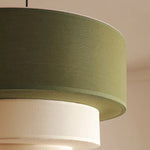 suspension lumineuse moderne trois abat jours tissu vert olive classique