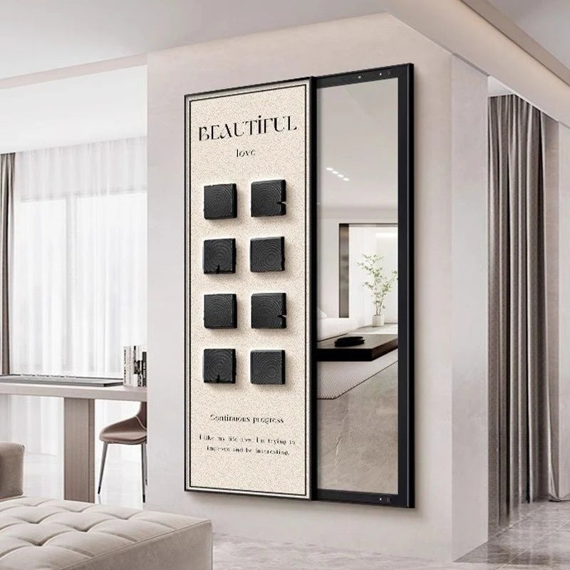 miroir pleine longueur contemporain beige noir abstract pattern cadre aluminium chambre salon decoration