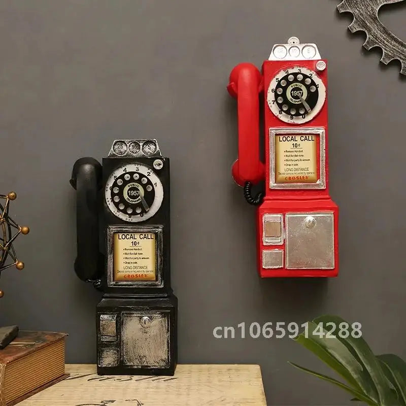 téléphone vintage rétro métallique noir rouge décoration murale affiche local call