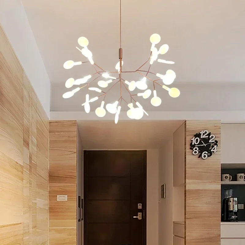 suspension lumineuse moderne branchée feuilles translucides lumière led blanc doré