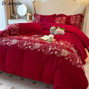 Parure de lit en coton égyptien 600TC brodée de luxe - 4 pièces reine/roi - Ombre Interieur
