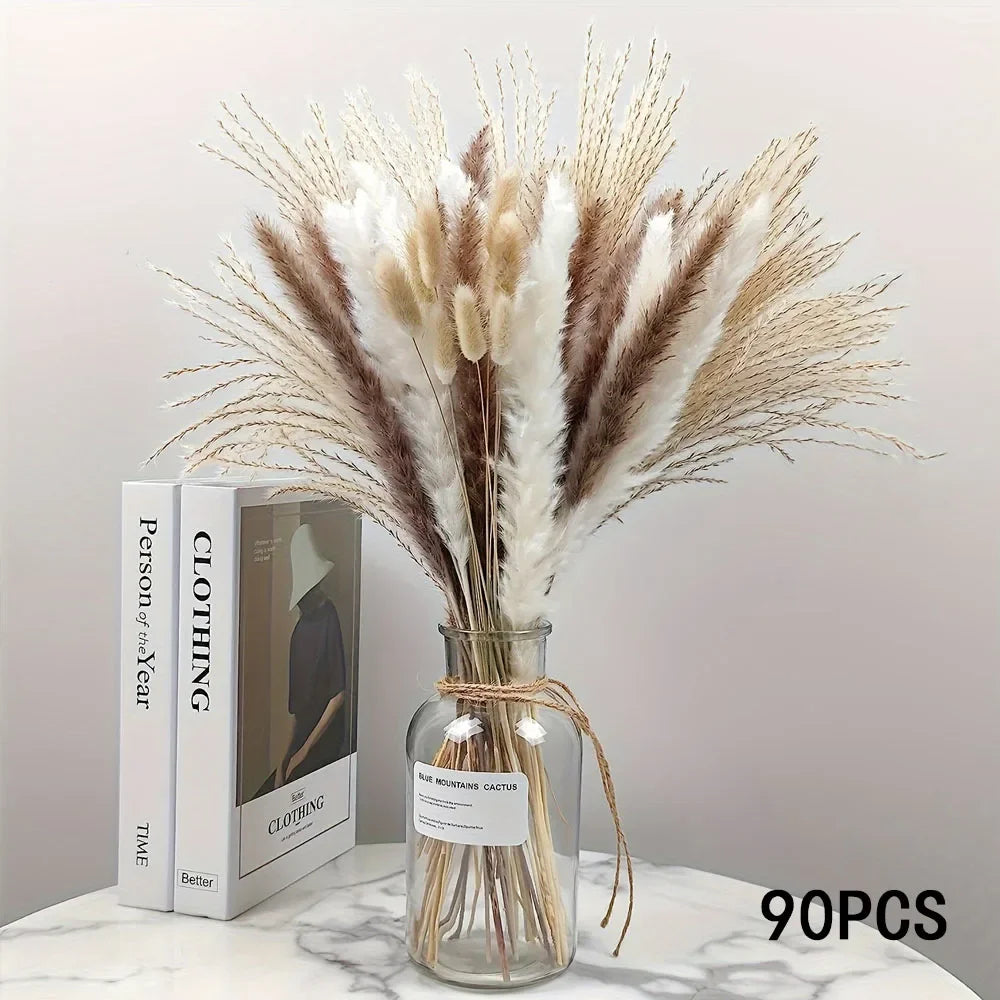 bouquet fleurs séchées naturel plumes pampa beige rustique décoration intérieure anniversaire baby shower mariage