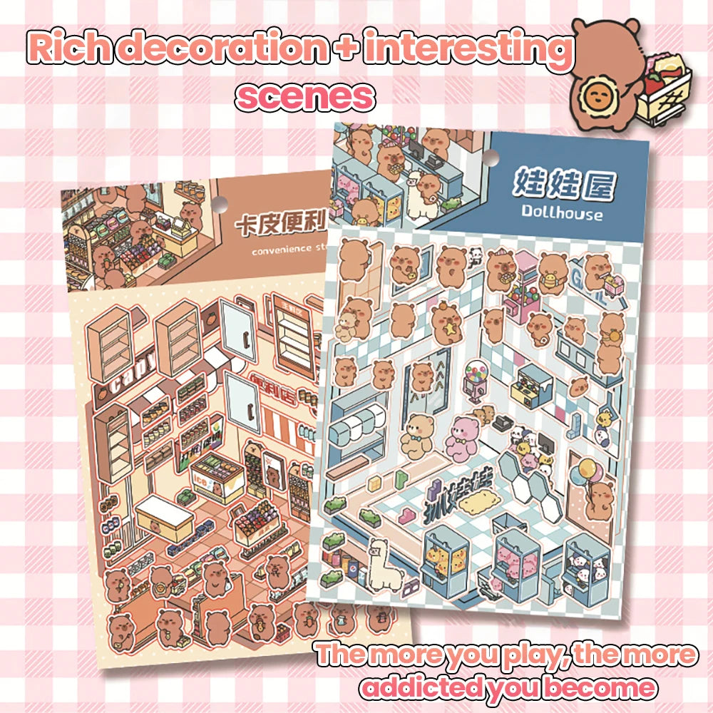 stickers 3d maison poupées animées rose blanc vert décoration enfant crafting mignon detalles adhesifs