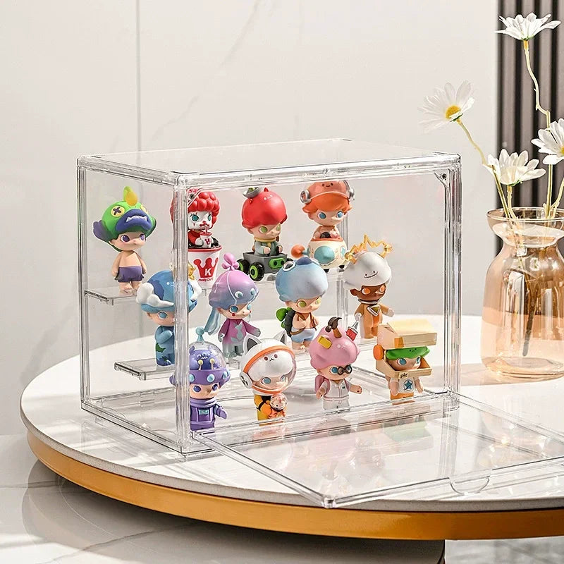 boîte rangement transparente pliable acrylique moderne figurines pièces organisateur jouets display storage box