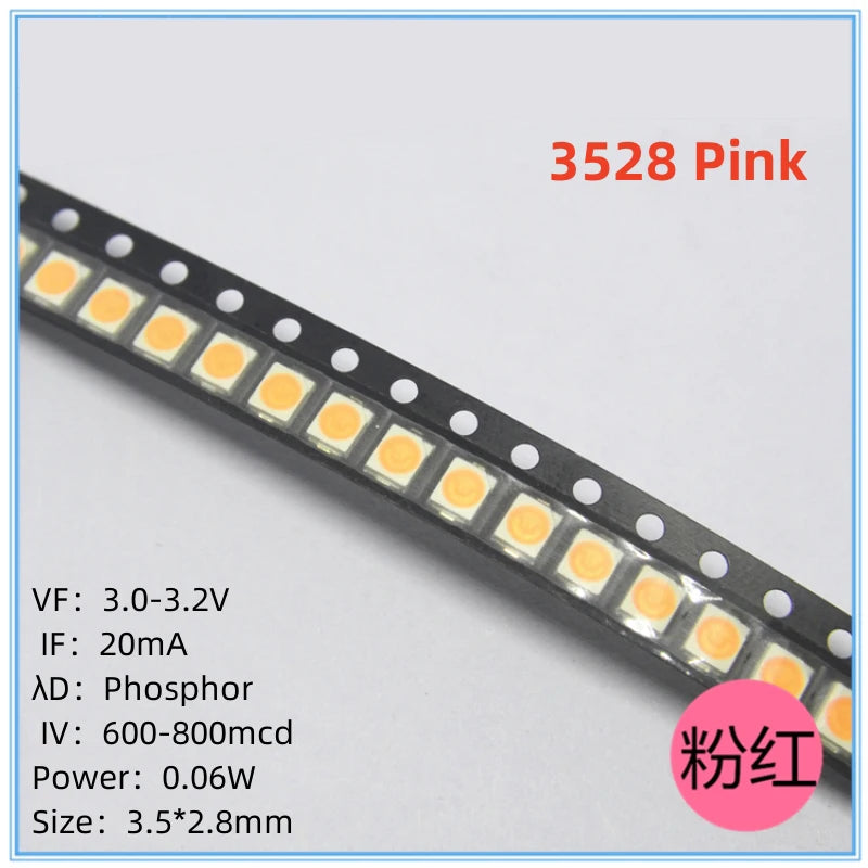 Diodes led smd 3528 blanc jaune rouge rose violet bleu vert 1210 pièces électronique