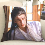 housse coussin décoratif moderne carré noir blanc bleu beige portrait théâtre 45cm 45cm polyester