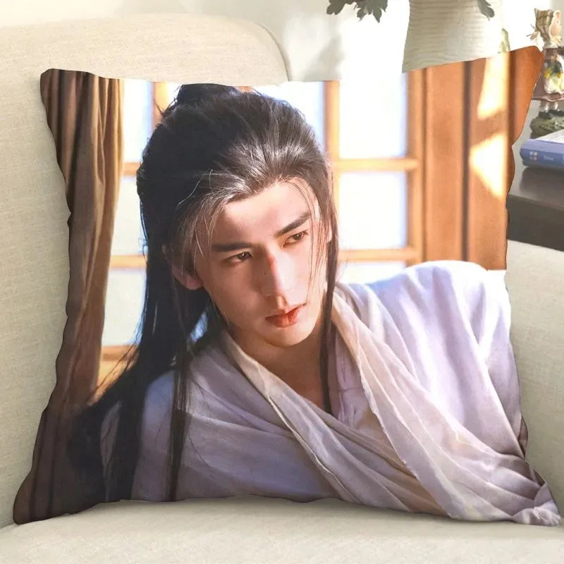 housse coussin décoratif moderne carré noir blanc bleu beige portrait théâtre 45cm 45cm polyester