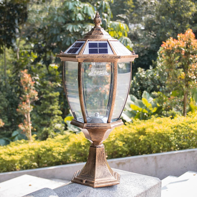 lampe solaire dorée led transparente classique extérieure étanche jardin moderne