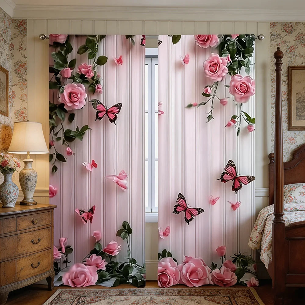 rideau rose clair papillons moderne résistant l'eau 100% polyester 60x150cm