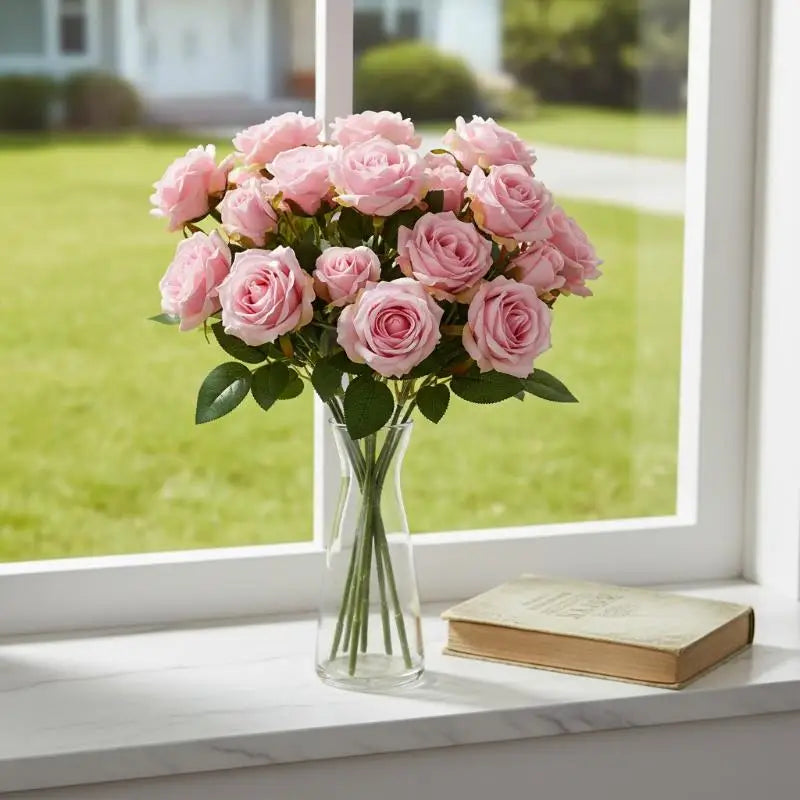 décoration intérieure bouquet roses artificielles modernes élégantes vase transparent anniversaire mariage