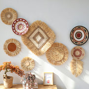 décoration murale tissage bohème plateau rond panier étagère figurines rustic