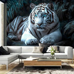 tapisserie murale tigre blanc imprimé décoration salon chambre entrée scandinave polyester dirt repellent lint