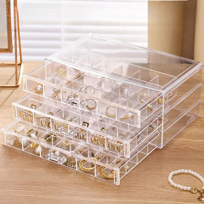 Boîte à bijoux transparente grande capacité avec tiroirs bleue - Organisateur acrylique pour bijoux
