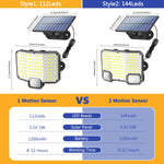 lampe solaire murale extérieure 112 led ip65 étanche capteur mouvement automatique moderne noire