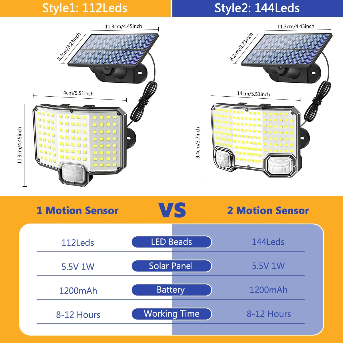 lampe solaire murale extérieure 112 led ip65 étanche capteur mouvement automatique moderne noire