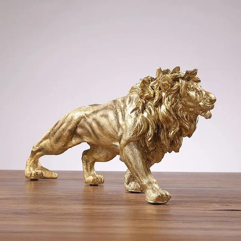 statue lion dorée résine décorative classique brillance maison salon 37x18x9cm