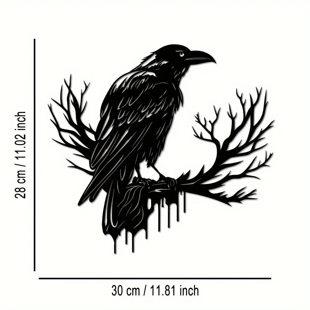décoration murale corbeau branche stylisée gothique oiseau plumes métal noir artisanal intérieur élégance mystère